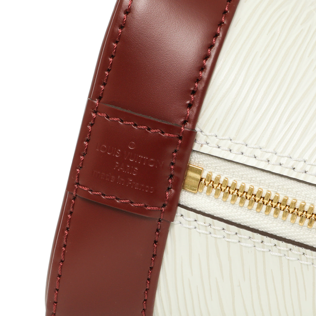 Exclusive Louis Vuitton White/Burgundy Epi Alma BB — Lifestyle View