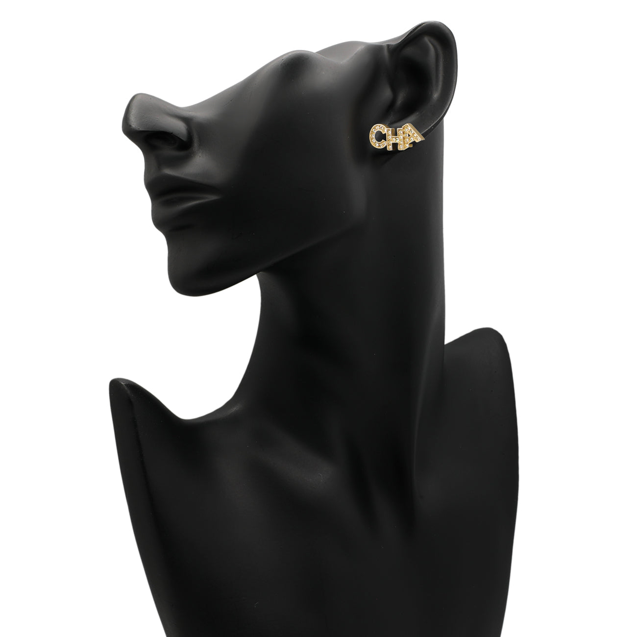 Exclusive Chanel Crystal Cha-Nel Earrings — Top View