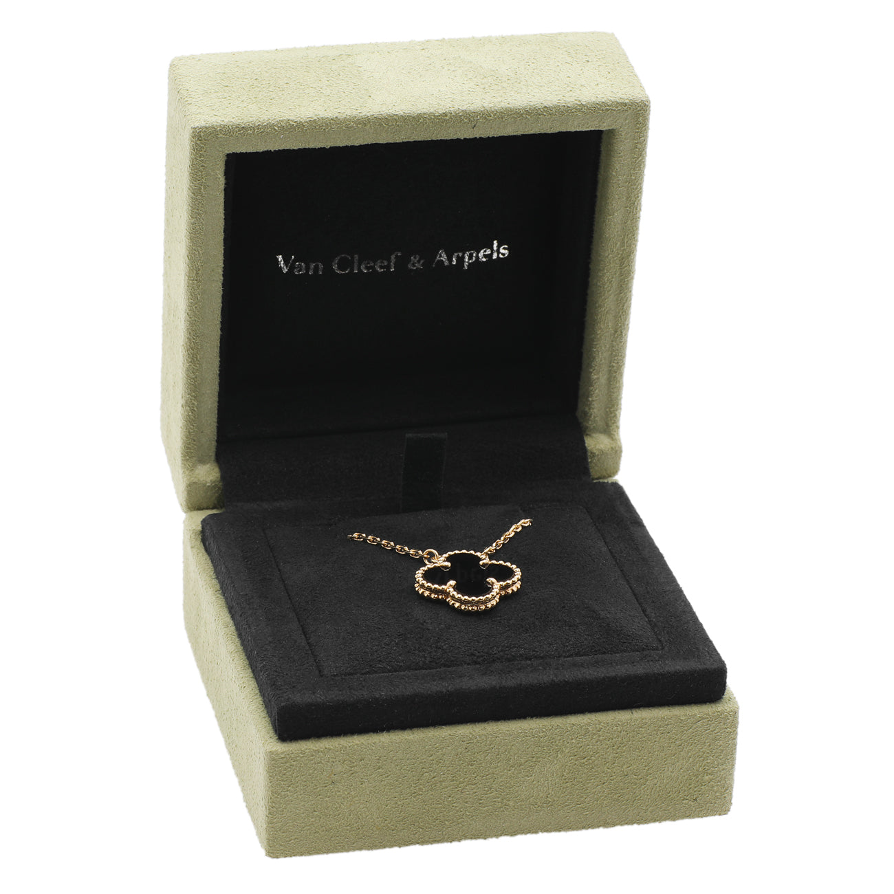 Exclusive Van Cleef & Arpels 18K Yellow Gold & Onyx Vintage Alhambra Pendant — Detail View