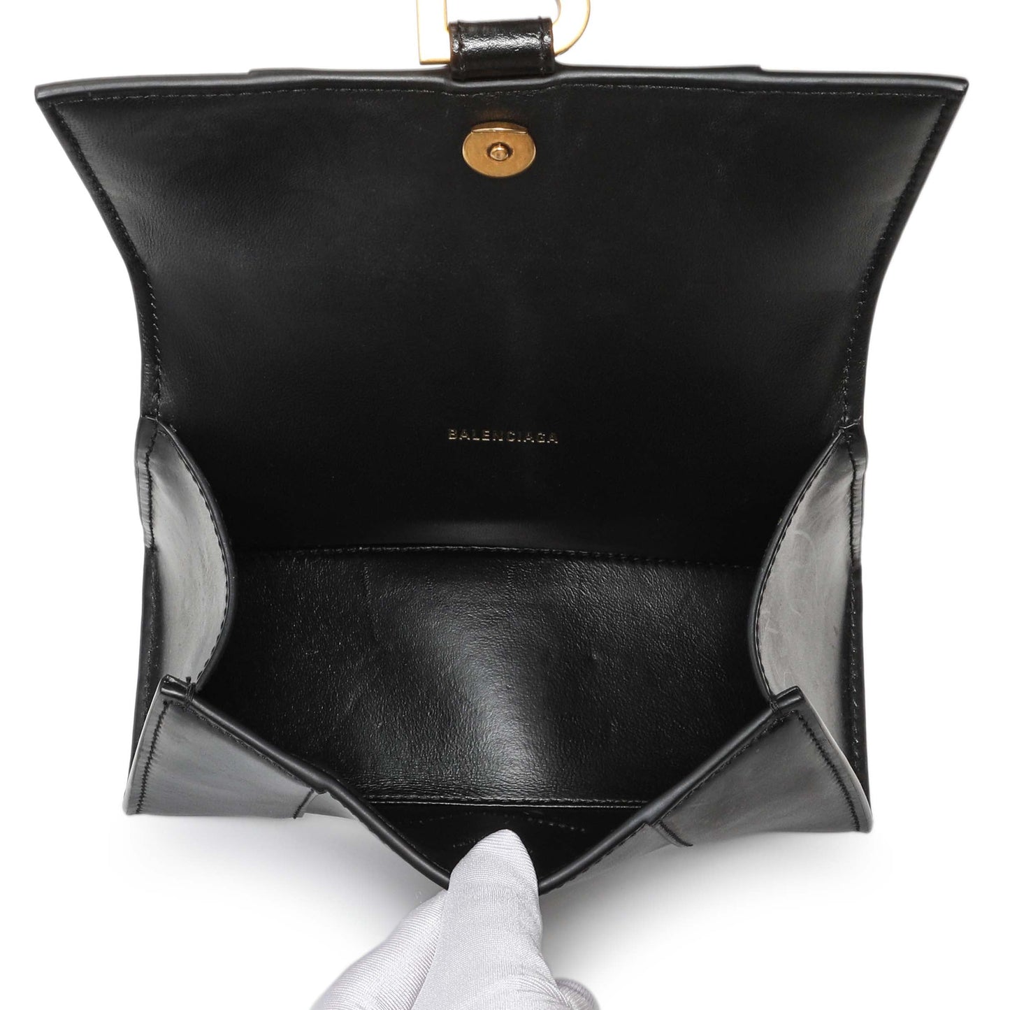 Exclusive Balenciaga Black Calfskin Mini Hourglass Top Handle Bag — Top View