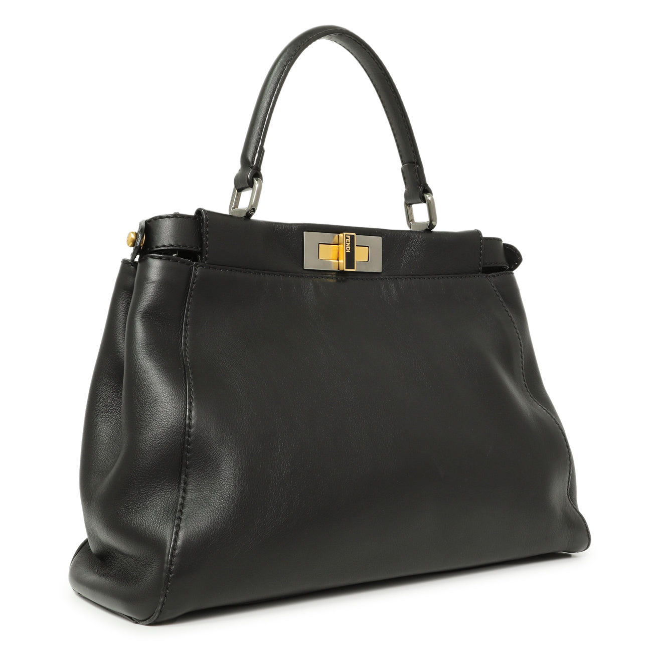 Exclusive Fendi Black Vitello Seta Medium Peekaboo Iconic Satchel — Side View