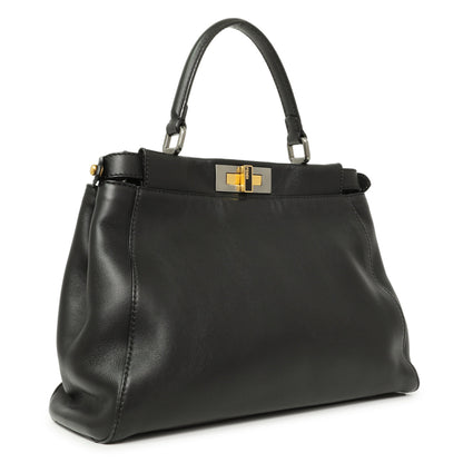Exclusive Fendi Black Vitello Seta Medium Peekaboo Iconic Satchel — Side View