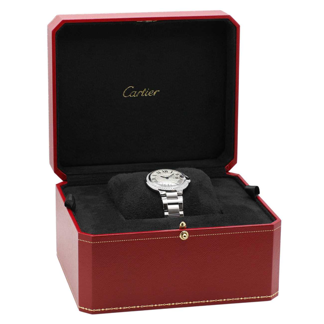 Exclusive Cartier Stainless Steel Diamond Ballon Bleu 33mm Automatic W4BB0023 — Detail View