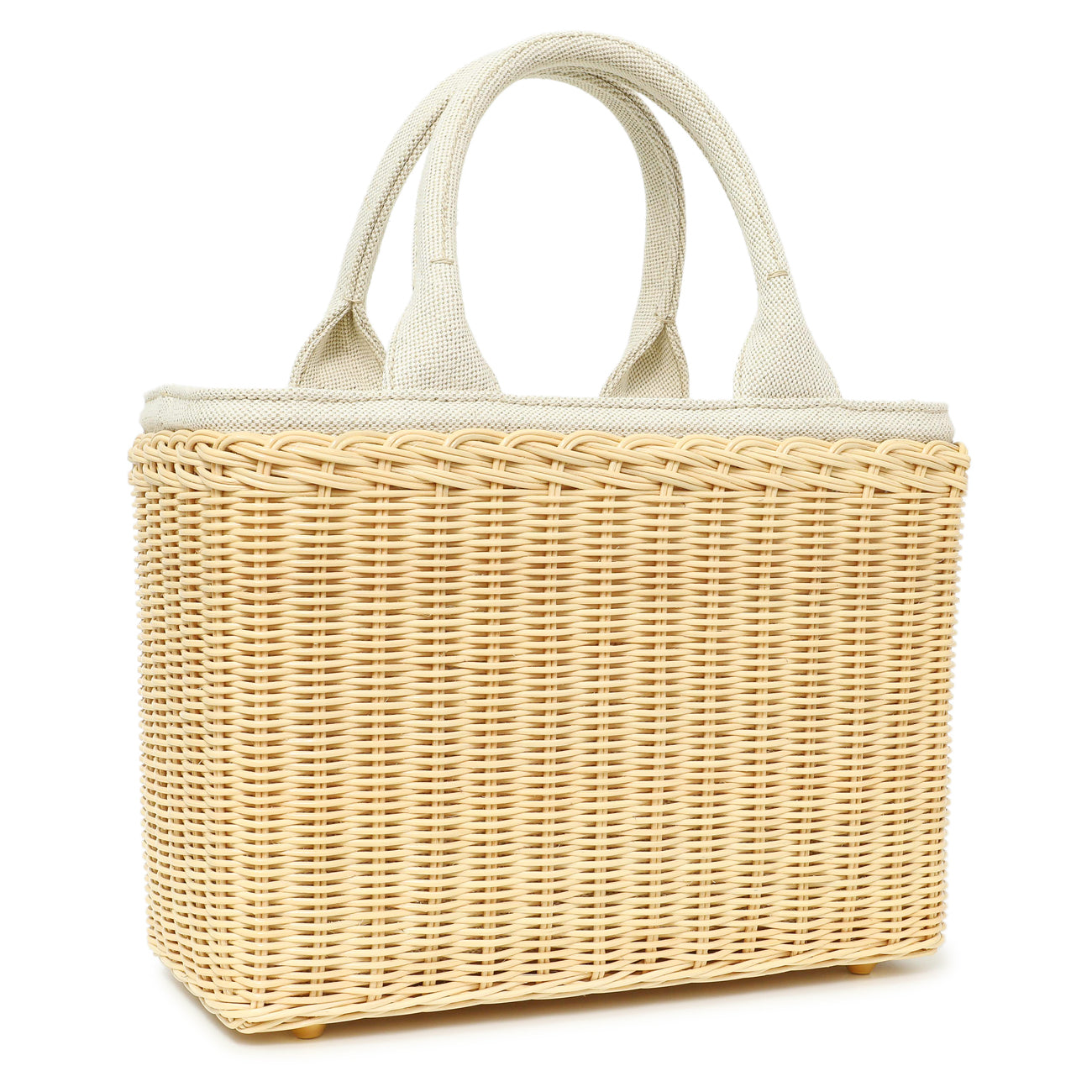 Exclusive Prada Beige Wicker Linen Medium Tote — Side View