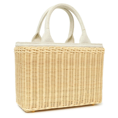 Exclusive Prada Beige Wicker Linen Medium Tote — Side View
