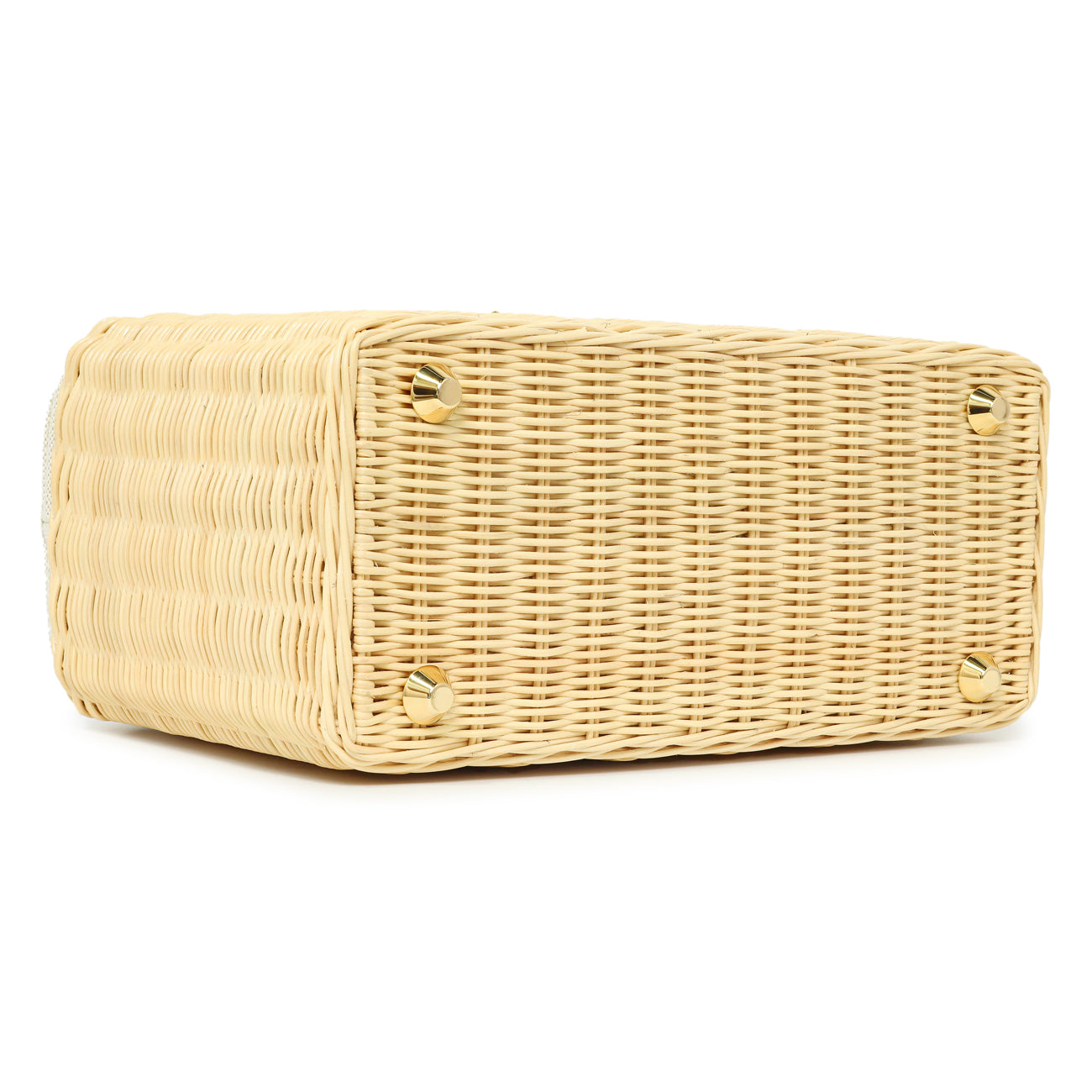 Exclusive Prada Beige Wicker Linen Medium Tote — Back View