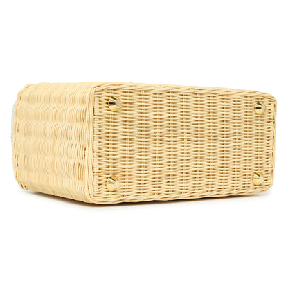 Exclusive Prada Beige Wicker Linen Medium Tote — Back View