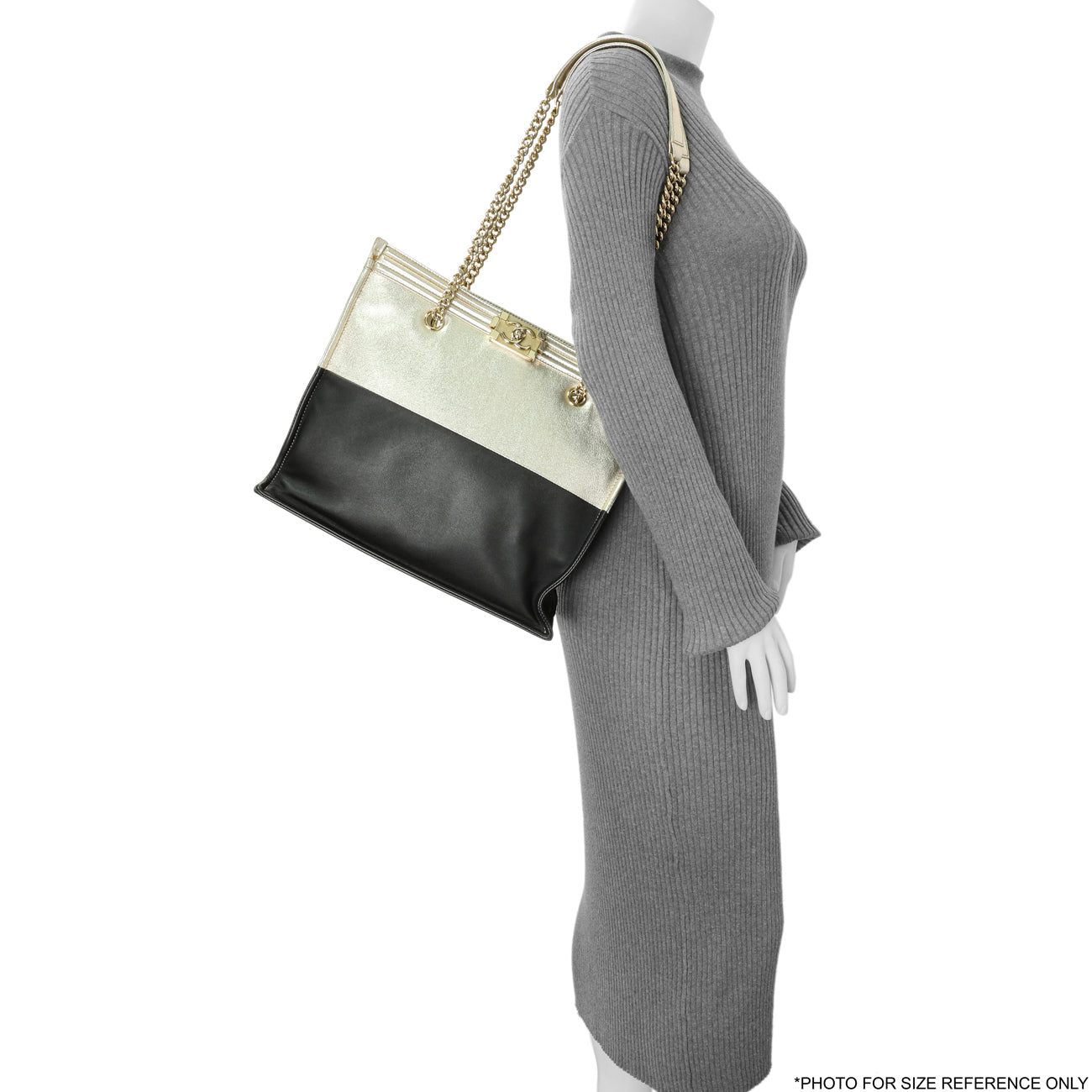Exclusive Chanel Metallic Gold Black Goatskin Boy Shopping Tote — Alternate View 13