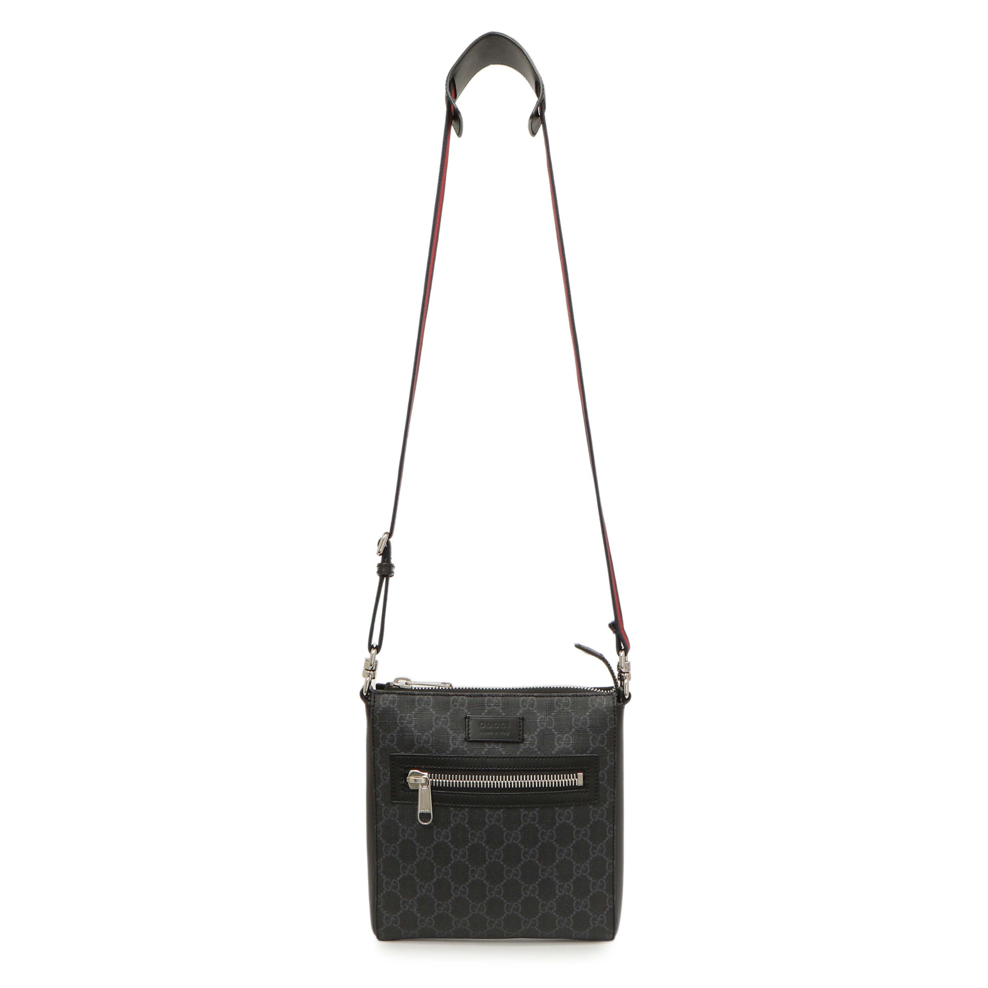 Exclusive Gucci GG Supreme Monogram Web Small Flat Messenger Bag — Front View