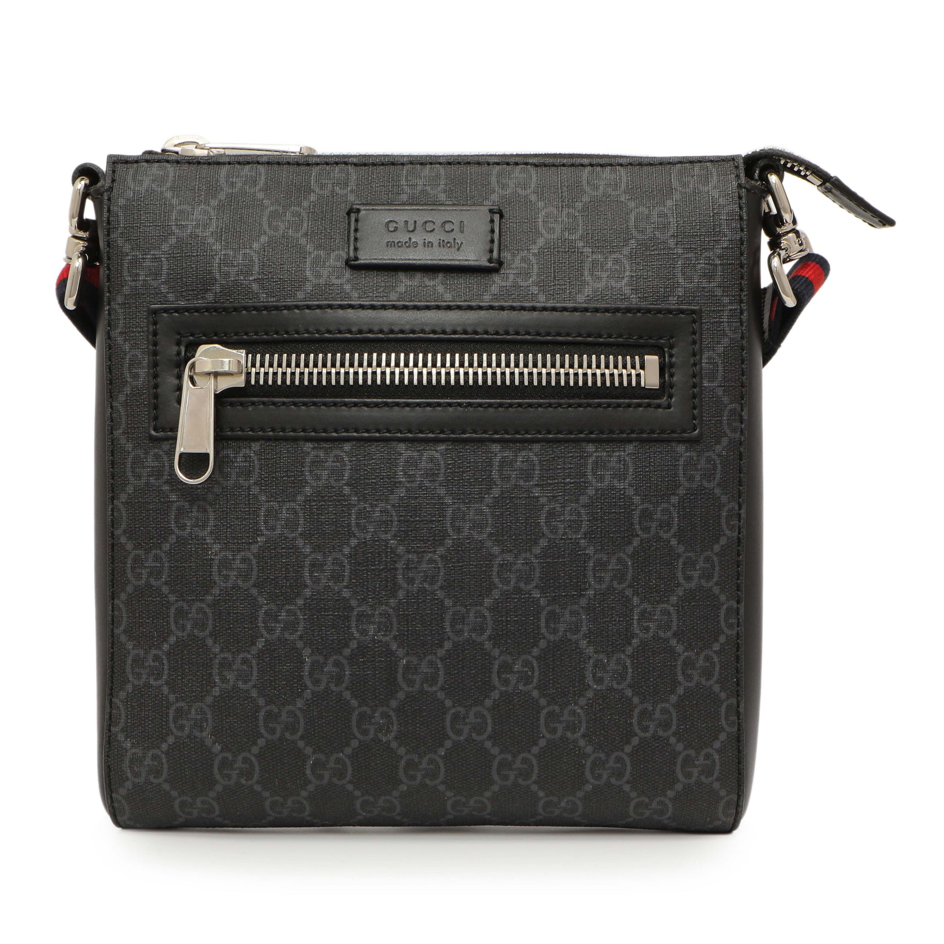 Exclusive Gucci GG Supreme Monogram Web Small Flat Messenger Bag — Side View
