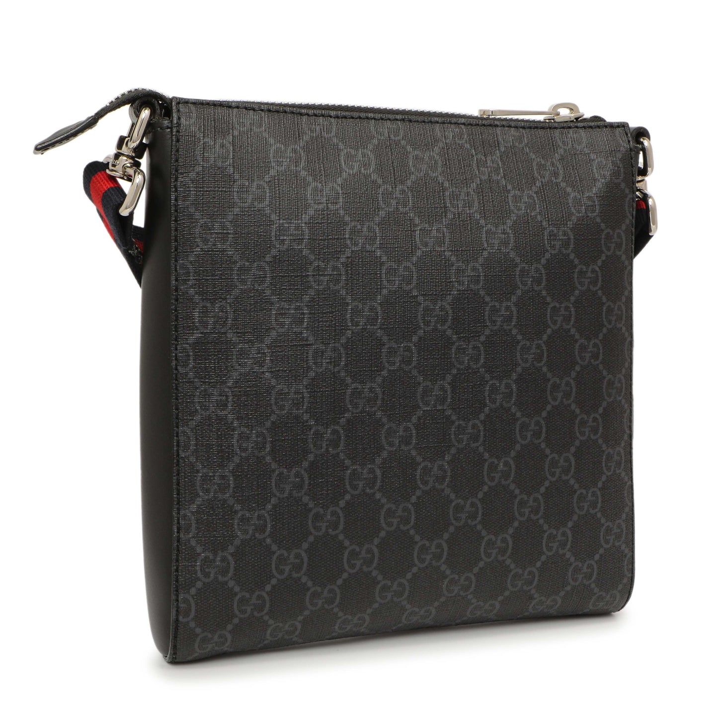 Exclusive Gucci GG Supreme Monogram Web Small Flat Messenger Bag — Back View