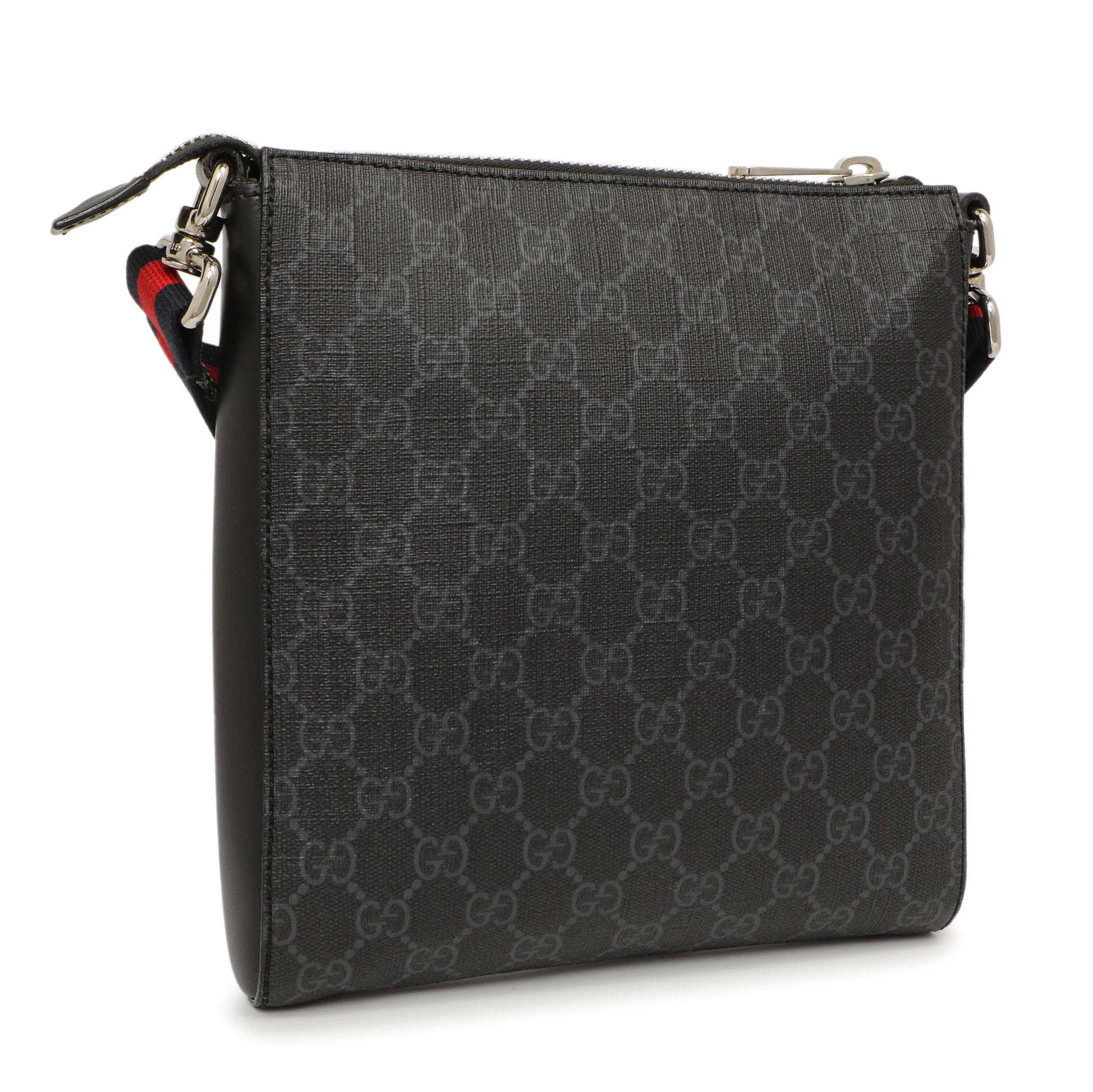Exclusive Gucci GG Supreme Monogram Web Small Flat Messenger Bag — Back View