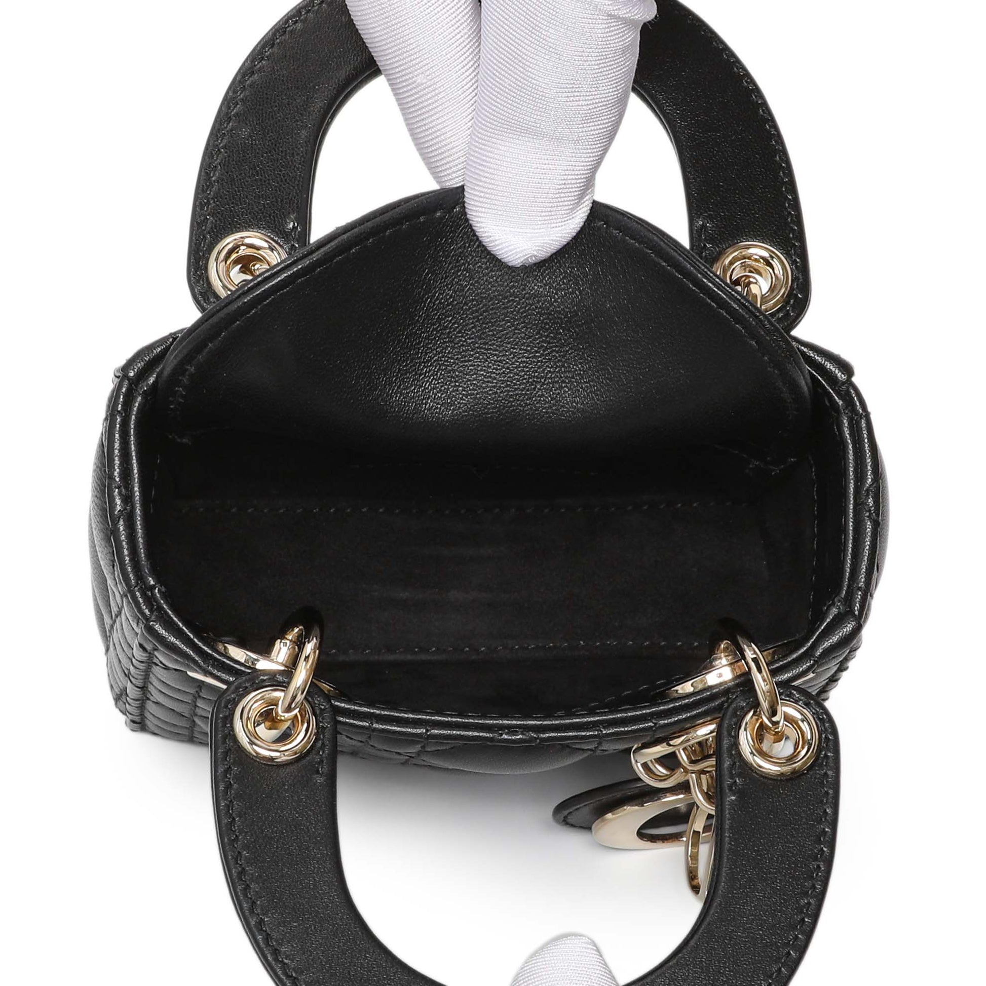 Exclusive Christian Dior Black Lambskin Cannage Micro Lady Dior — Top View