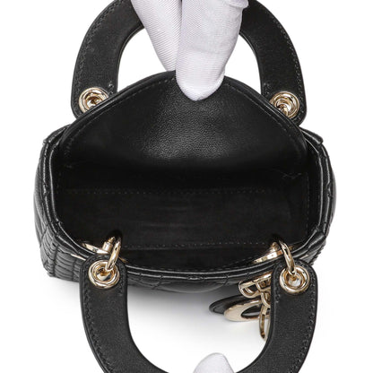 Exclusive Christian Dior Black Lambskin Cannage Micro Lady Dior — Top View