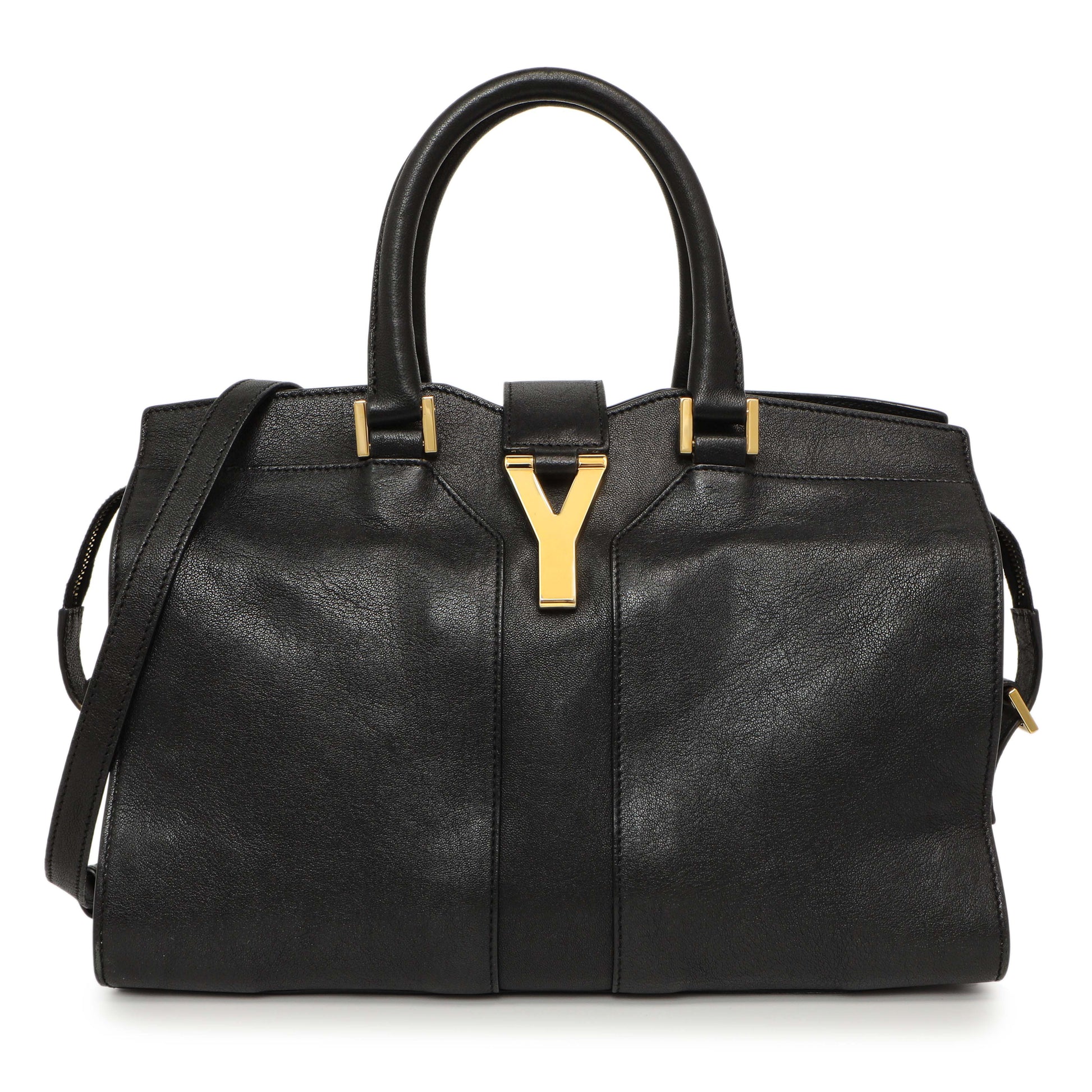 Exclusive Saint Laurent Black Sheepskin Small Cabas Chyc — Front View