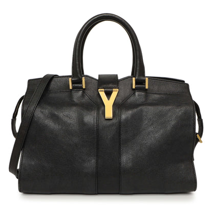 Exclusive Saint Laurent Black Sheepskin Small Cabas Chyc — Front View