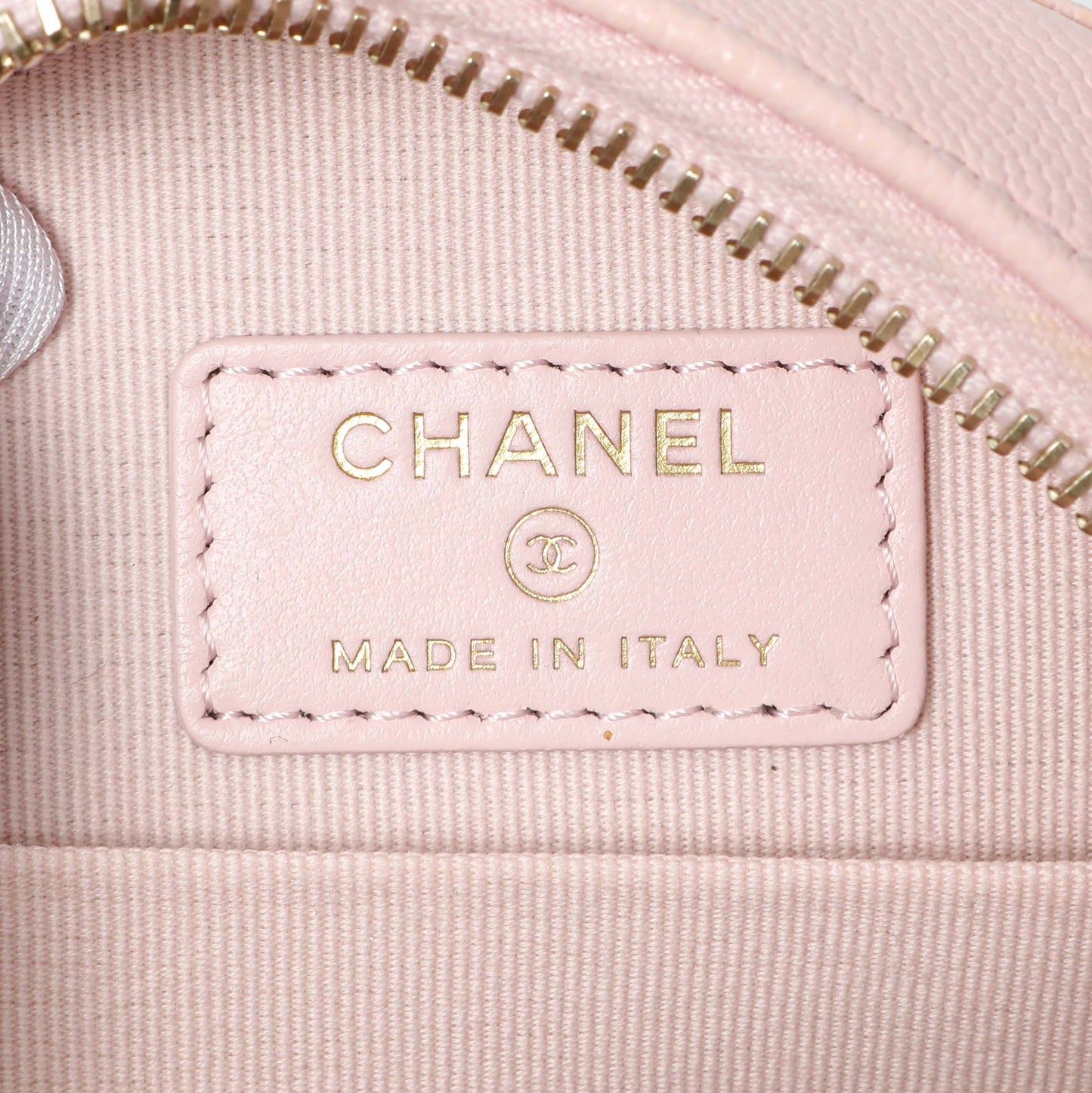 Exclusive Chanel Pink Quilted Caviar Round Clutch with Chain — Detail View