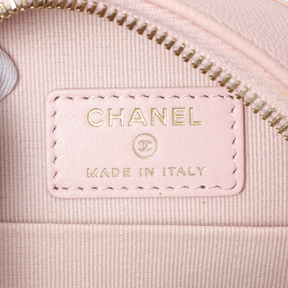 Exclusive Chanel Pink Quilted Caviar Round Clutch with Chain — Detail View