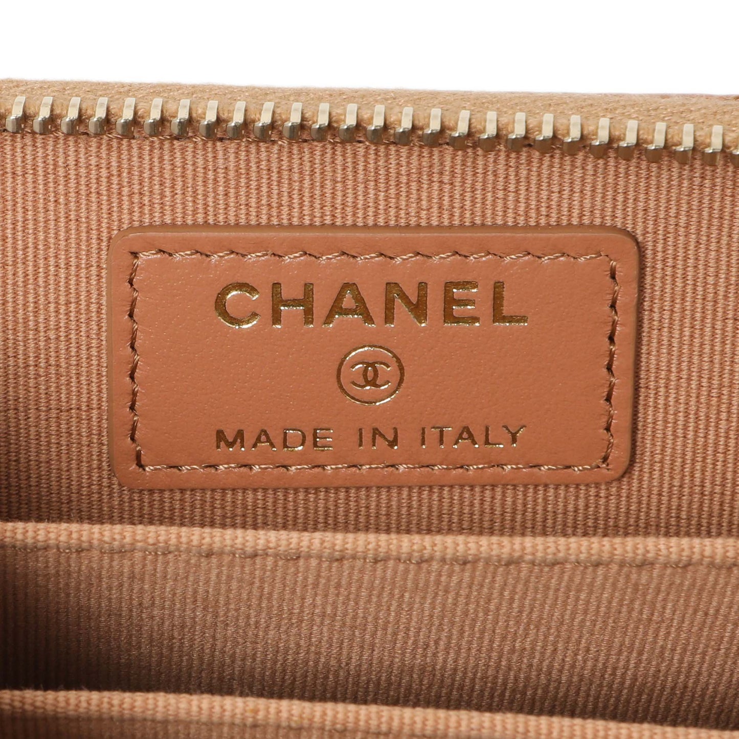 Exclusive Chanel Brown Quilted Lambskin 19 Zip Around Coin Purse — Detail View