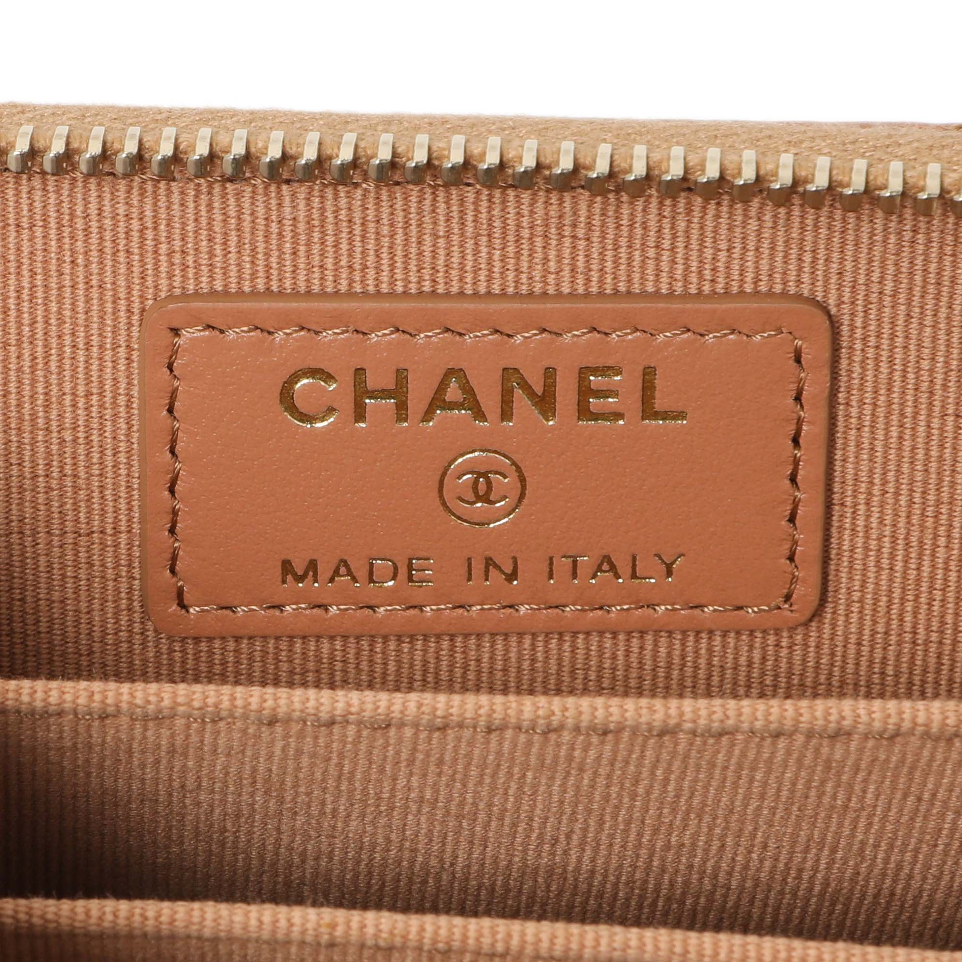Exclusive Chanel Brown Quilted Lambskin 19 Zip Around Coin Purse — Detail View