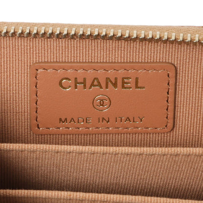 Exclusive Chanel Brown Quilted Lambskin 19 Zip Around Coin Purse — Detail View