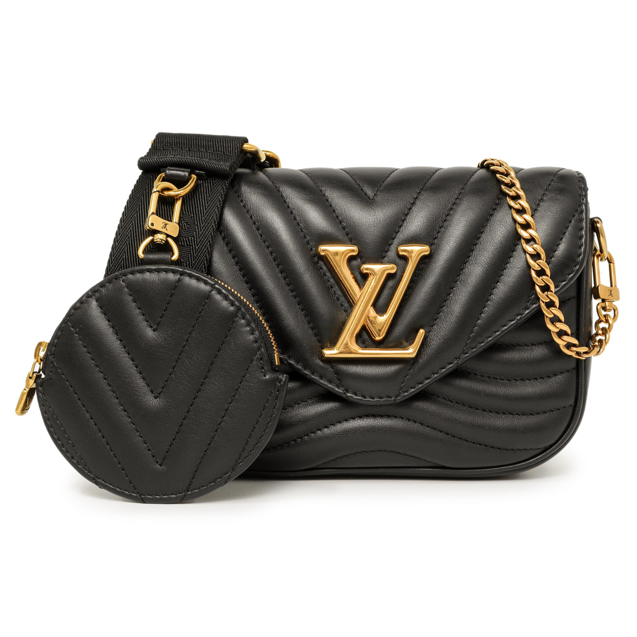 Exclusive Louis Vuitton Black Calfskin New Wave Multi Pochette — Front View