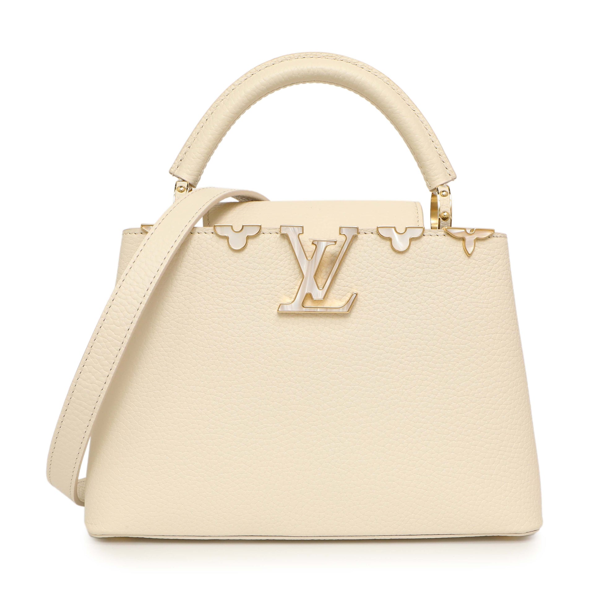 Exclusive Louis Vuitton Creme Nacre Taurillon Flower Crown Capucines BB — Front View