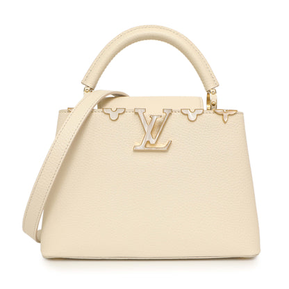 Exclusive Louis Vuitton Creme Nacre Taurillon Flower Crown Capucines BB — Front View