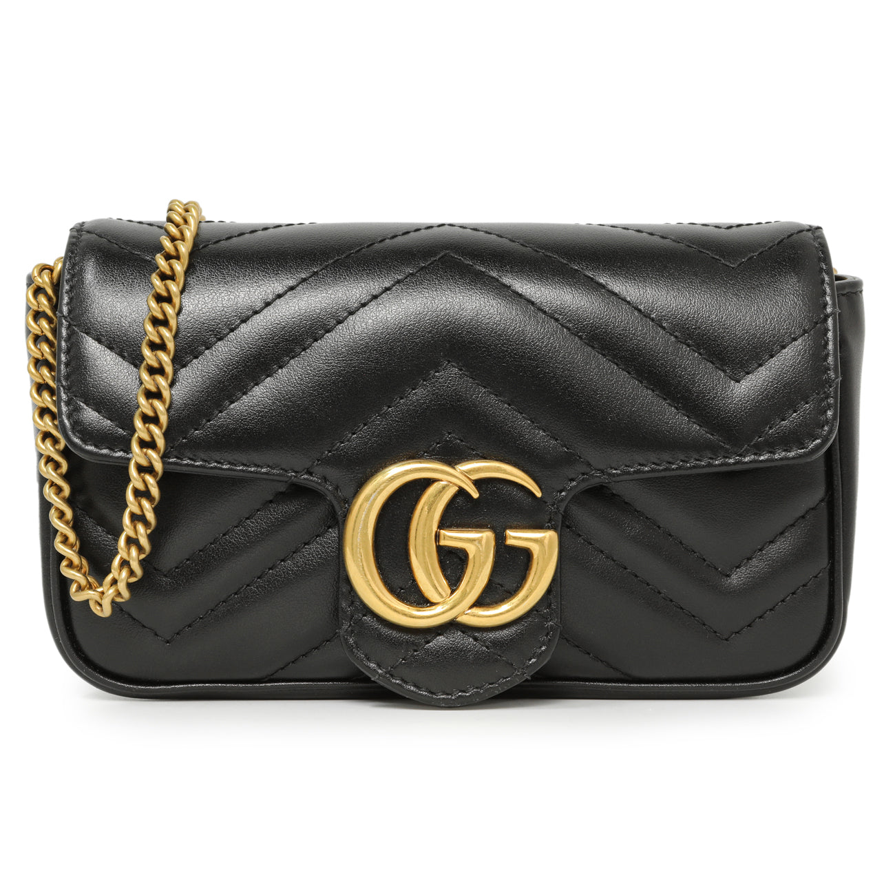 Exclusive Gucci Black Calfskin Matelasse Super Mini GG Marmont — Front View