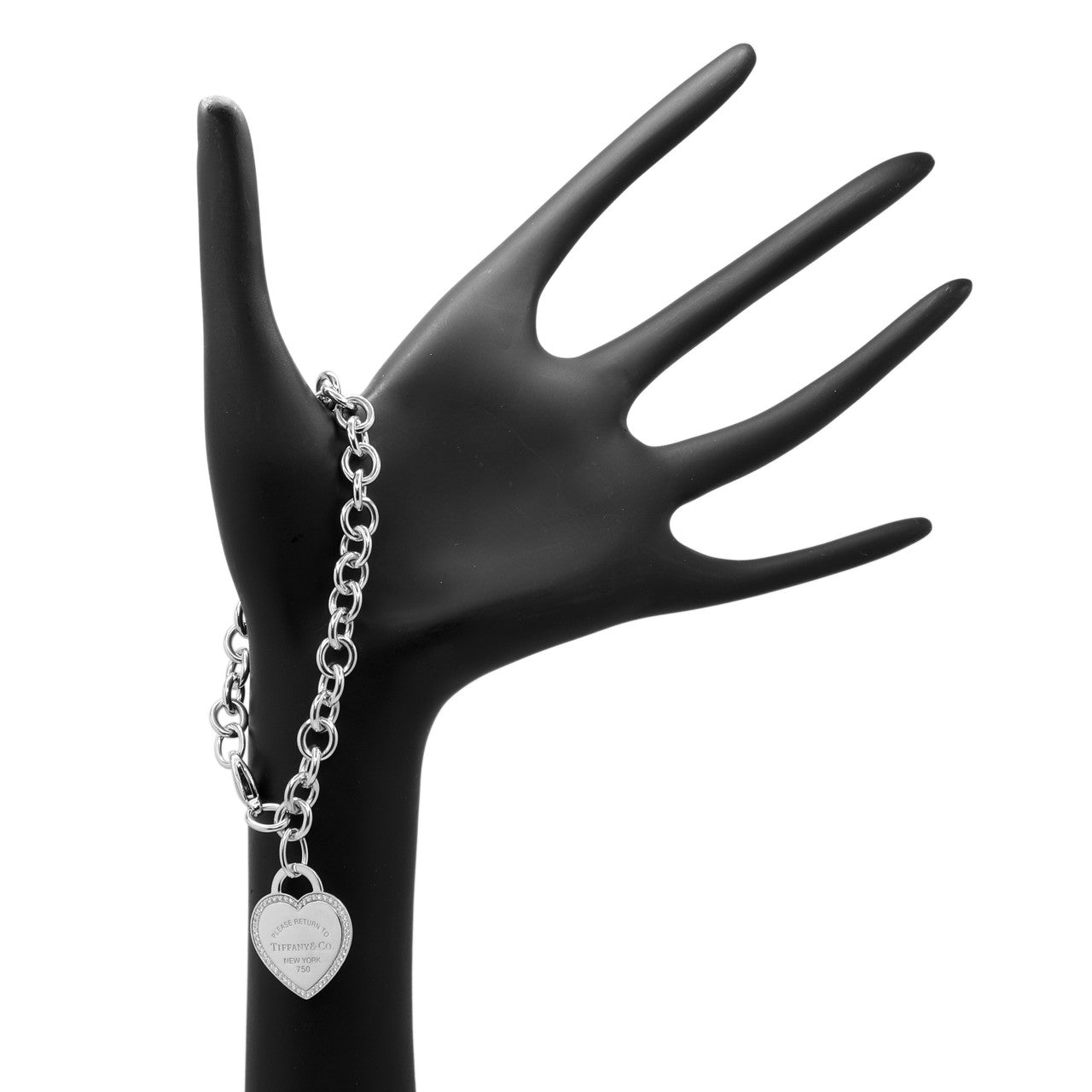 Exclusive Tiffany & Co. 18K White Gold & Diamond Heart Tag Bracelet — Back View