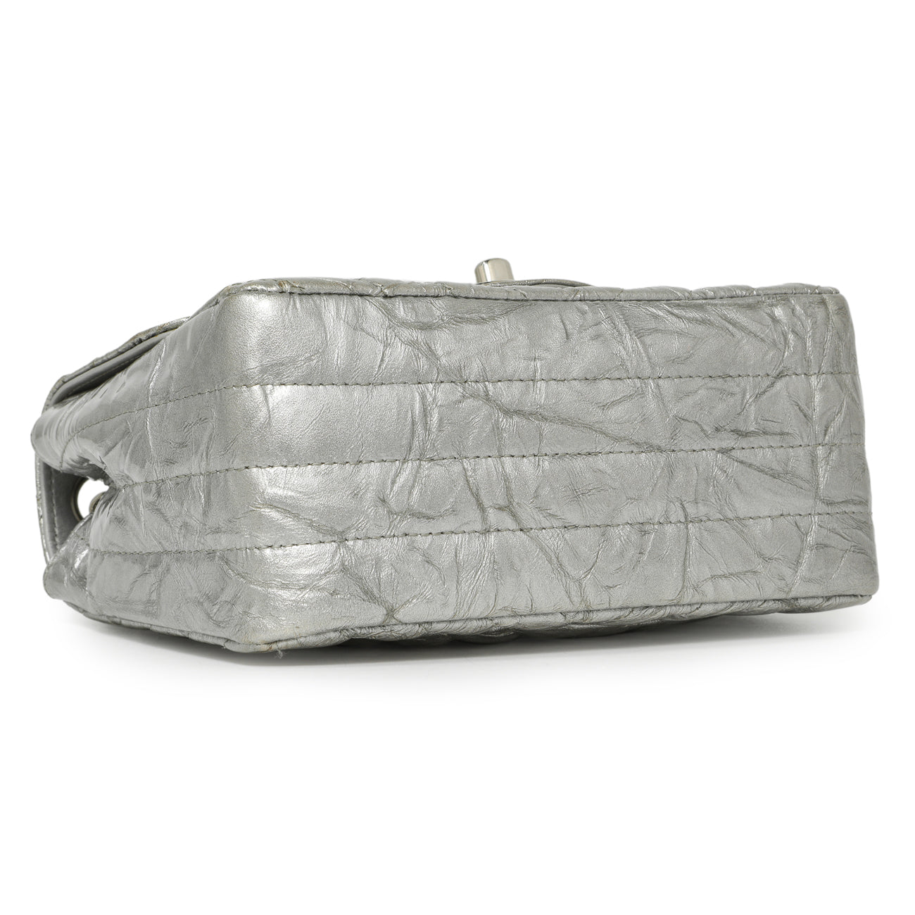 Exclusive Chanel Silver Metallic Patent Crumpled Calfskin Chevron Quilted Mini Square Flap — Top View
