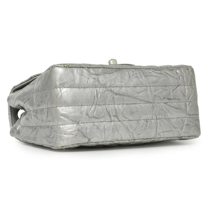 Exclusive Chanel Silver Metallic Patent Crumpled Calfskin Chevron Quilted Mini Square Flap — Top View