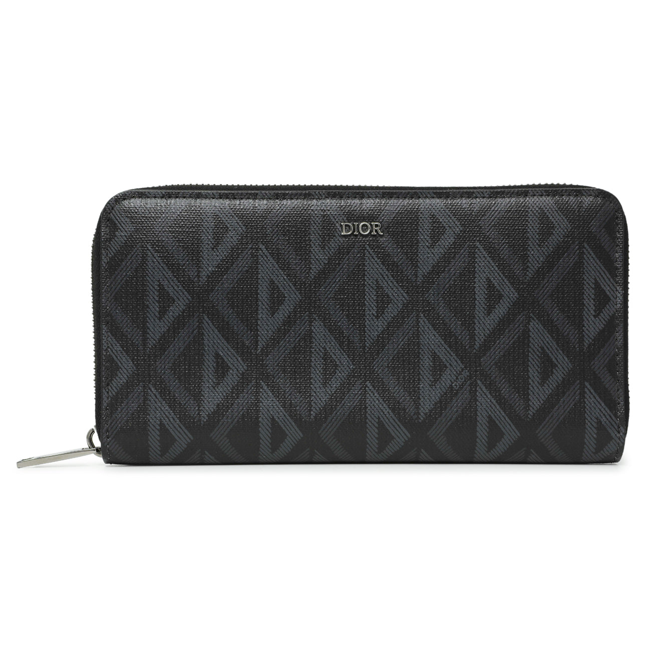 Exclusive Christian Dior Black CD Diamond Canvas Zipped Long Wallet — Front View