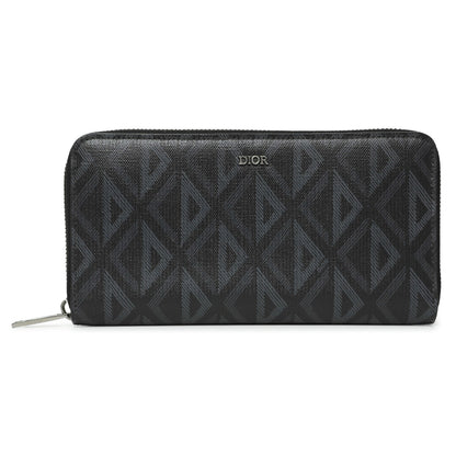 Exclusive Christian Dior Black CD Diamond Canvas Zipped Long Wallet — Front View