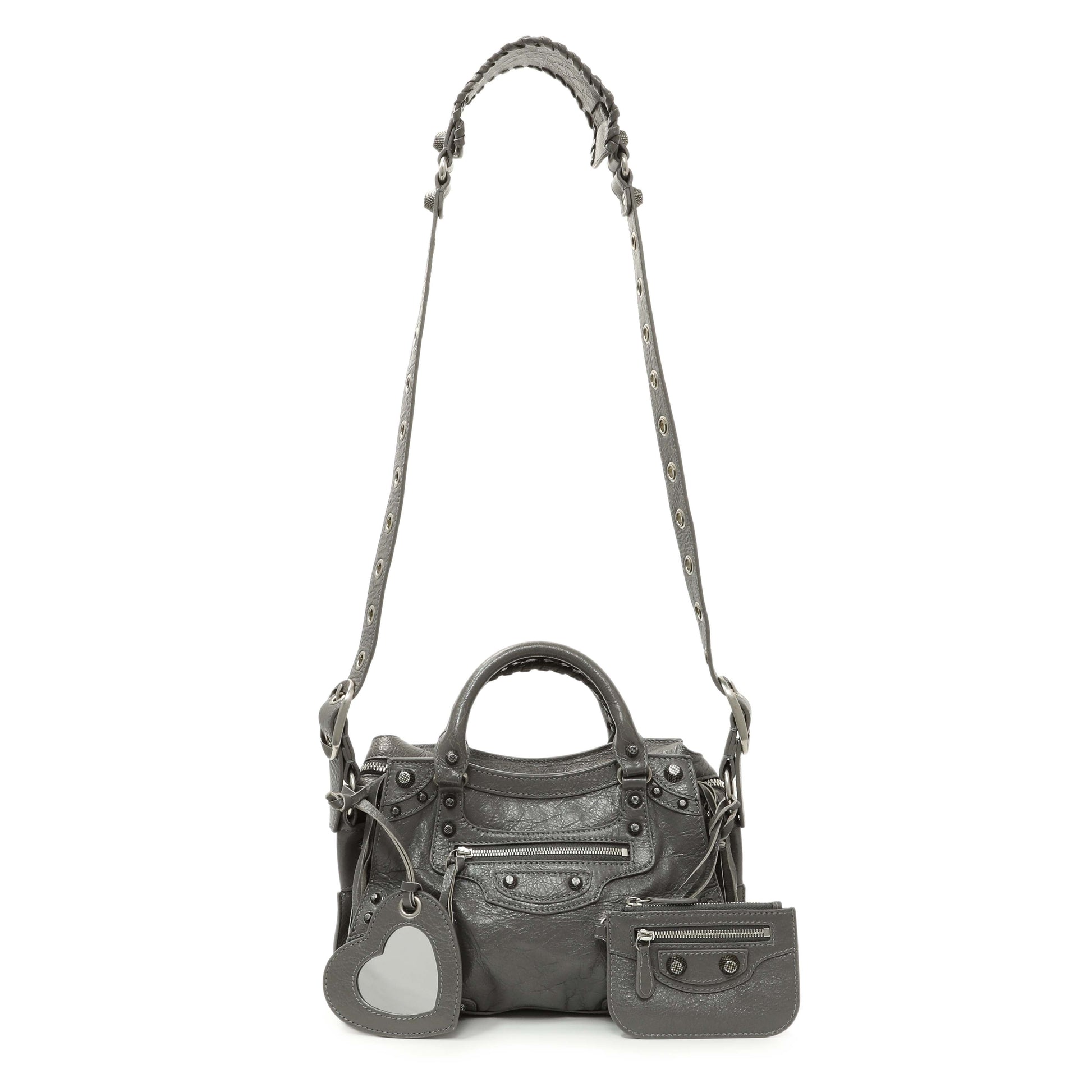 Exclusive Balenciaga Dark Grey Agneau Arena Neo Cagole Handbag XS — Front View