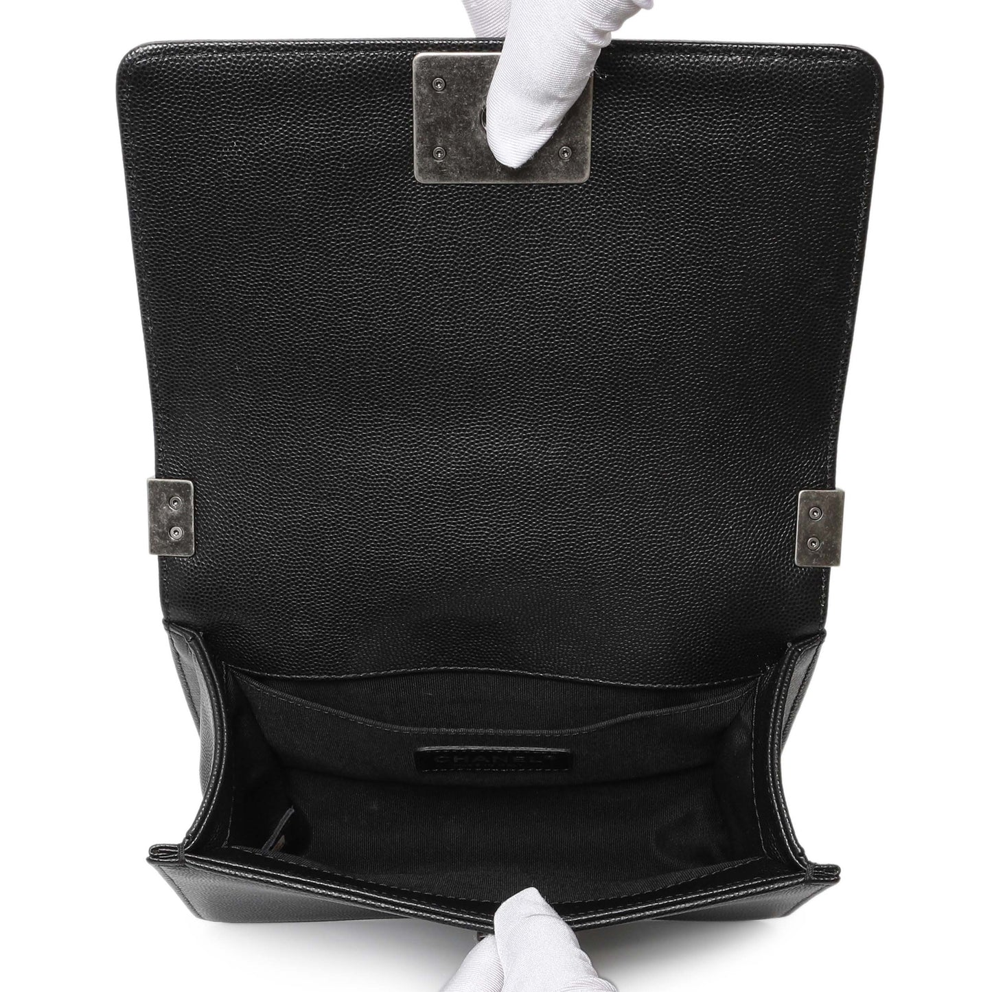 Exclusive Chanel Black Chevron Quilted Caviar Small Boy Flap — Alternate View 9