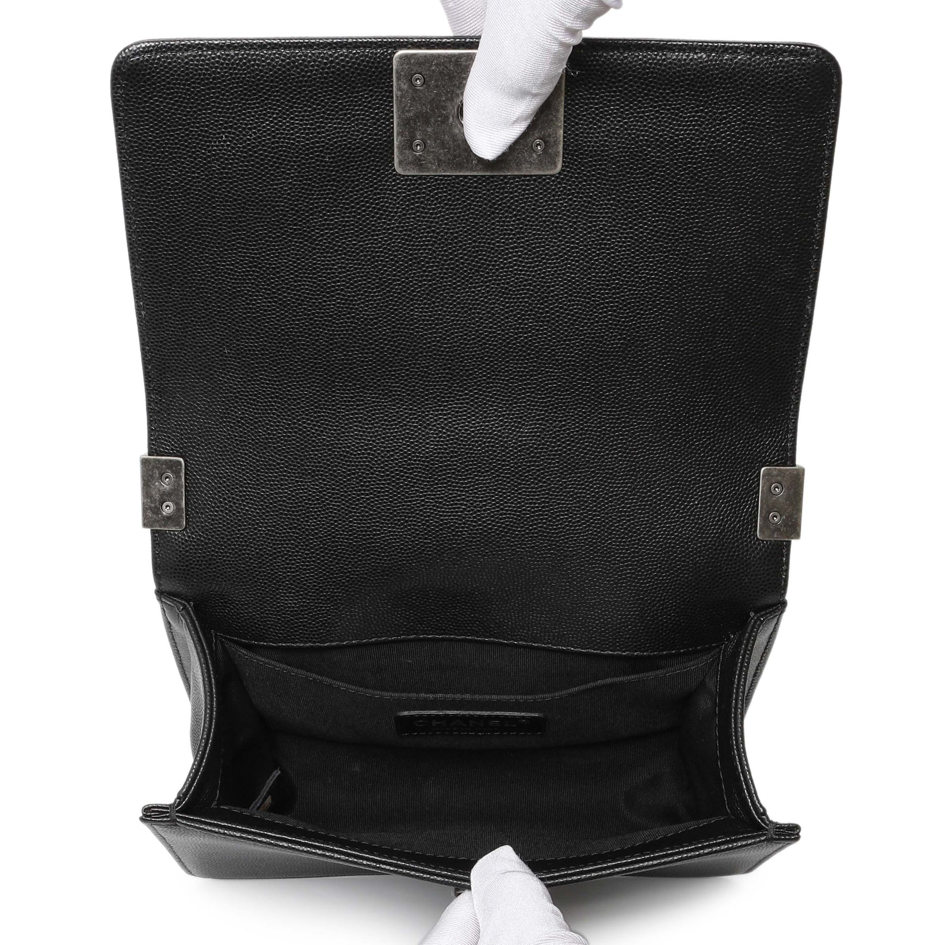 Exclusive Chanel Black Chevron Quilted Caviar Small Boy Flap — Alternate View 9