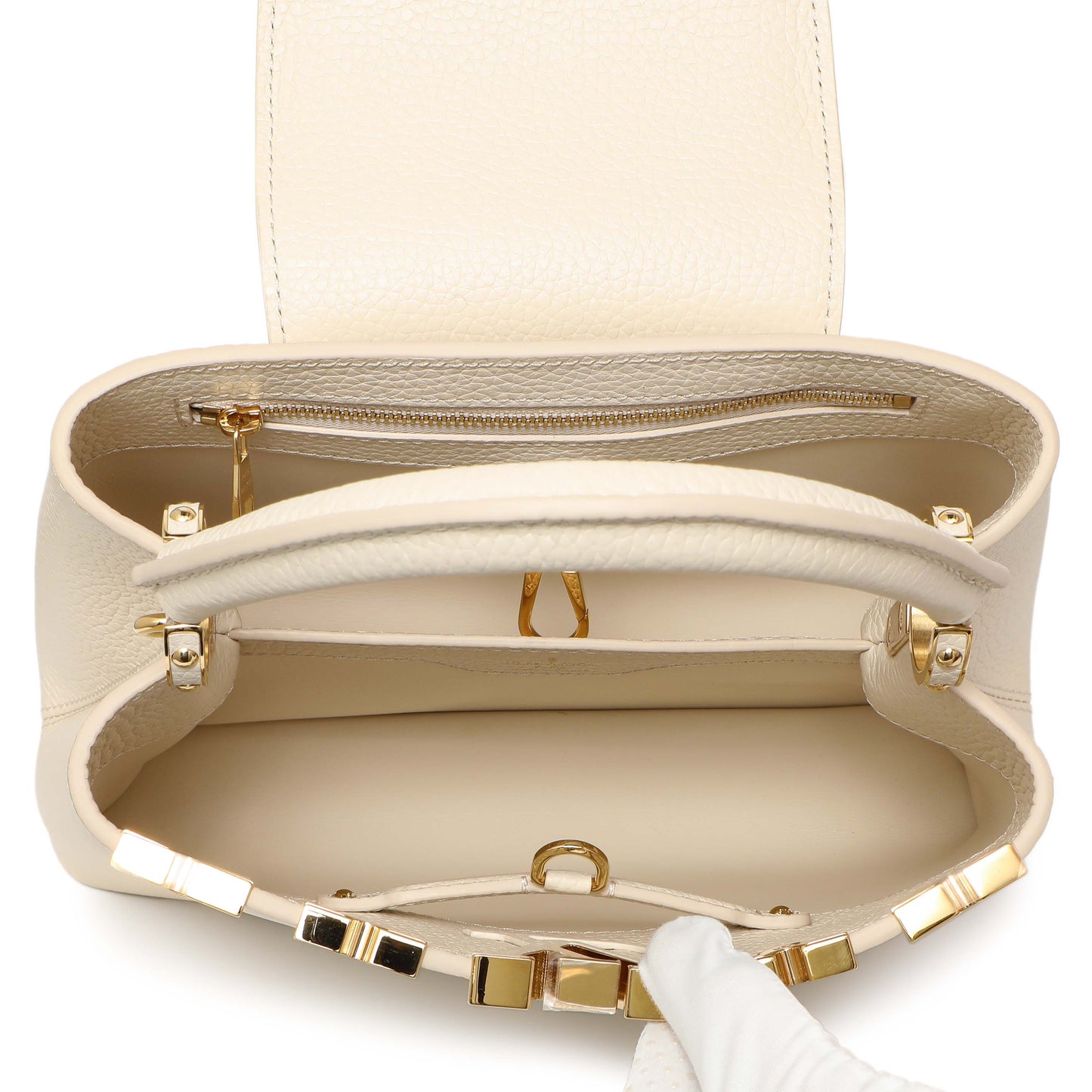 Exclusive Louis Vuitton Creme Nacre Taurillon Flower Crown Capucines BB — Top View