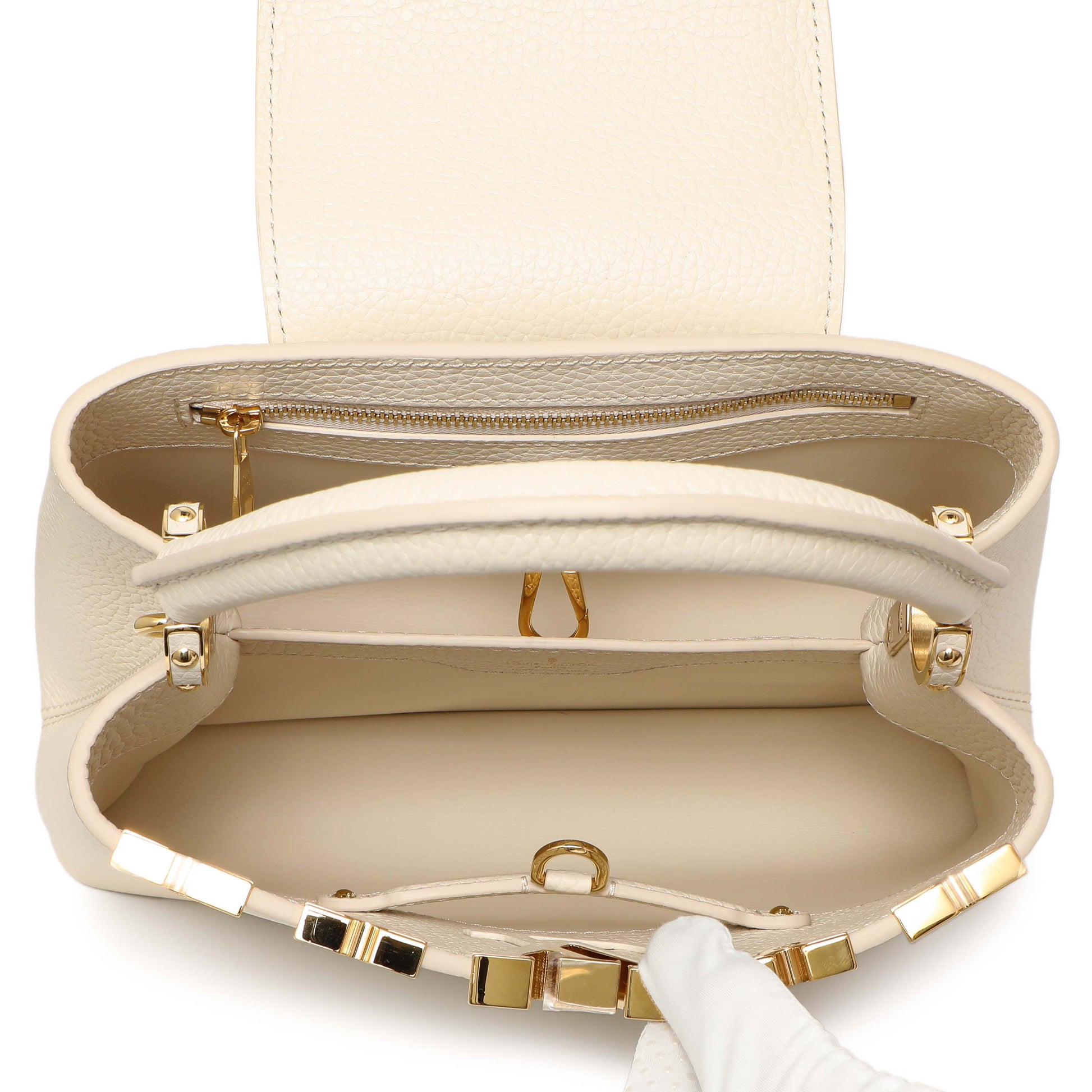 Exclusive Louis Vuitton Creme Nacre Taurillon Flower Crown Capucines BB — Top View