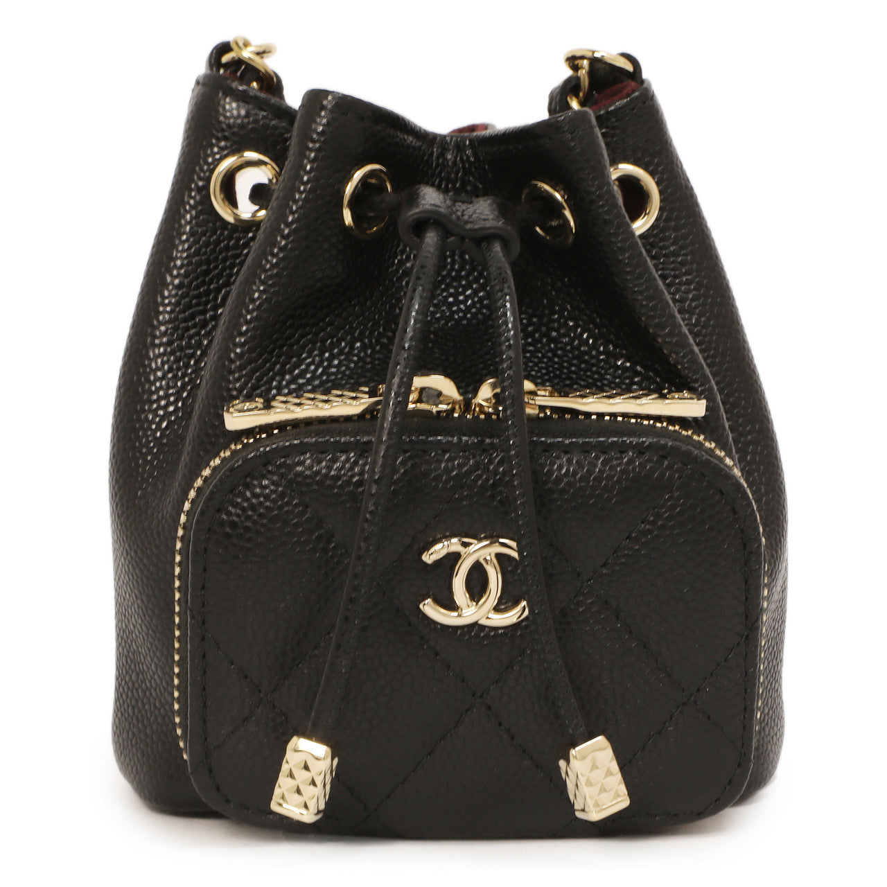 Exclusive Chanel Black Caviar Mini CC Pocket Bucket Bag — Side View