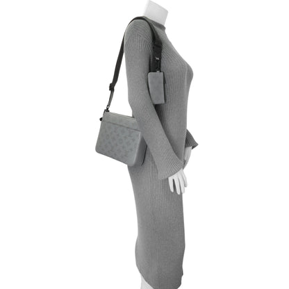 Exclusive Louis Vuitton Grey Calfskin Monogram Shadow Duo Messenger — Lifestyle View