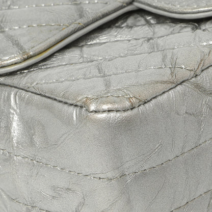 Exclusive Chanel Silver Metallic Patent Crumpled Calfskin Chevron Quilted Mini Square Flap — Alternate View 8