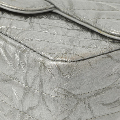 Exclusive Chanel Silver Metallic Patent Crumpled Calfskin Chevron Quilted Mini Square Flap — Alternate View 9