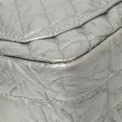 Exclusive Chanel Silver Metallic Patent Crumpled Calfskin Chevron Quilted Mini Square Flap — Alternate View 10