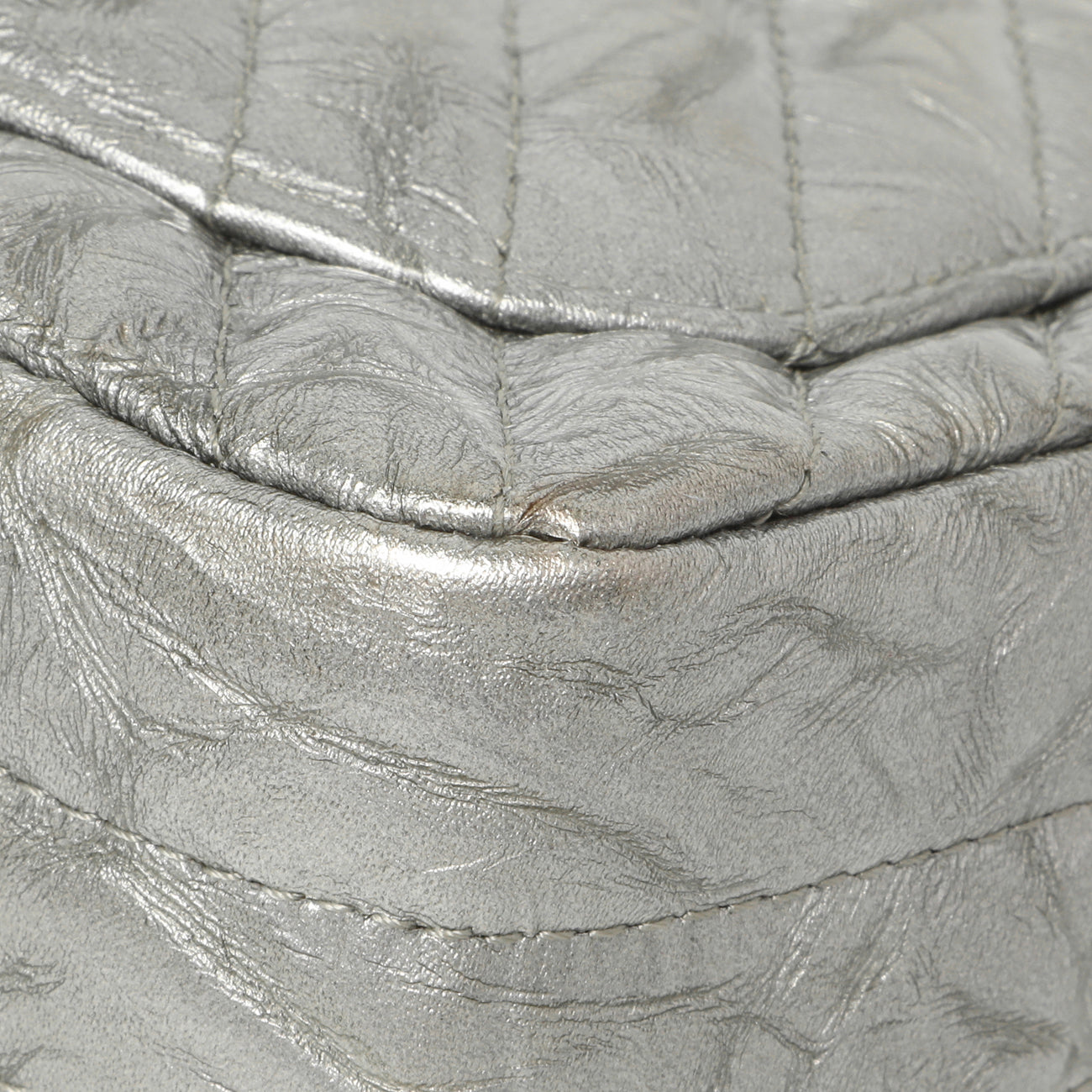 Exclusive Chanel Silver Metallic Patent Crumpled Calfskin Chevron Quilted Mini Square Flap — Alternate View 11