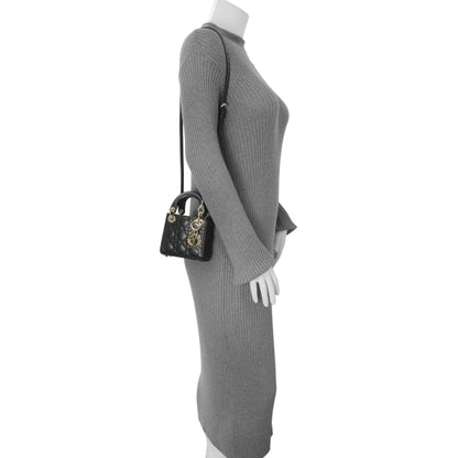 Exclusive Christian Dior Black Lambskin Cannage Micro Lady Dior — Alternate View 7