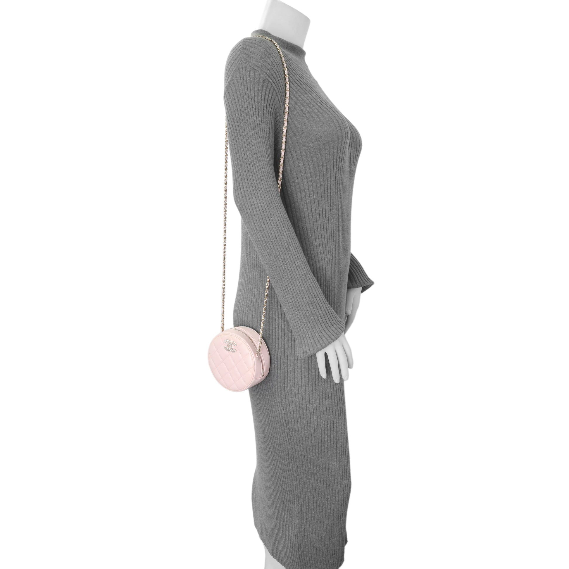 Exclusive Chanel Pink Quilted Caviar Round Clutch with Chain — Alternate View 9