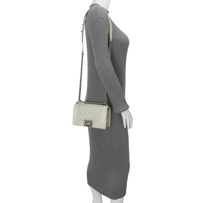 Exclusive Chanel Grey Chevron Calfskin Small Boy Bag — Alternate View 10