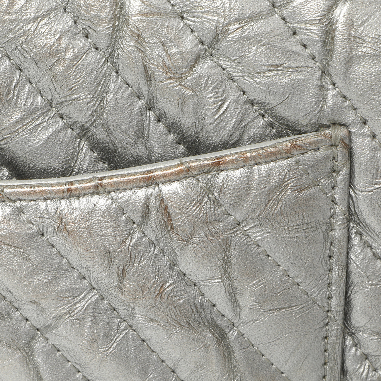 Exclusive Chanel Silver Metallic Patent Crumpled Calfskin Chevron Quilted Mini Square Flap — Alternate View 12
