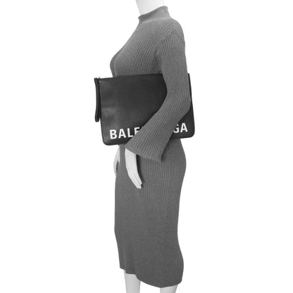 Exclusive Balenciaga Black Calfskin Logo Large Zip Pouch — Alternate View 7